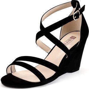 Women's 3 Inch Manmade Strappy Open Toe Wedge Sandals for Dressy Occasions